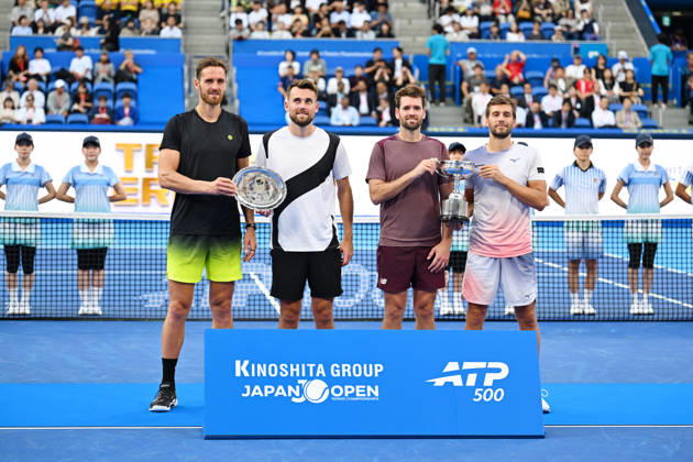 (L-R) Theo ARRIBAGE & Albano OLIVETTI (FRA), Austin KRAJICEK (USA) & Nikola MEKTIC (CRO), OCTOBER 6, 2026 - Tennis : Kinoshita Group Japan Open Tennis Championships 2026 Men s Doubles Award ceremony at Ariake Coliseum, Tokyo, Japan. Noxthirdxpartyxsales aflo_353767208 KenjiroxMatsuox