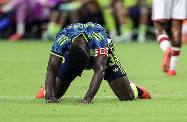 International soccer friendly - Colombia vs. Peru Colombia defender Davinson Sanchez reacts during the international soccer friendly between Colombia and Peru at Nu Stadium in Miami, Florida, USA, 06 October 2026. MIAMI FLORIDA United States  Copyright: xCRISTOBALxHERRERA-ULASHKEVICHx