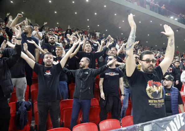 UEFA Nations League Qualifier Albania vs San Marino in Tirana, Albania. Albanian fans cheer prior the UEFA Nations League Group C match between Albania and Belarus at Air Albania Stadium in Tirana, Albania, on October 6, 2026. Light Studio Agency Malton Dibra Tirana Albania Copyright: xLightxStudioxAgencyx xMaltonxDibrax