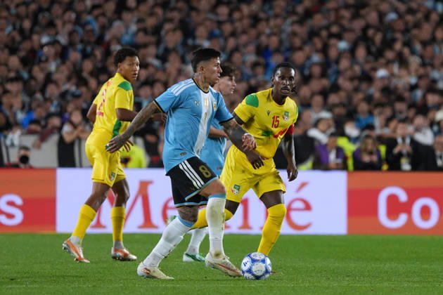 Messi bade farewell to Argentina in the friendly match against Benin BUENOS AIRES, ARGENTINA - OCTOBER 6: Enzo Fernandez (8) of Argentina in action during the friendly match between Argentina and Benin in Buenos Aires, Argentina on October 6, 2026. Argentine football legend and national team, Nationalteam captain Lionel Messi goodbye to the crowd during his farewell match in front of over 80,000 spectators at the Monumental Stadium. Argentine football star Lionel Messi played his final international match, Länderspiel, Nationalmannschaft in the friendly game between Argentina and Benin. The 39-year-old walk onto the stadium pitch for the final time in the sky-blue and white jersey, entering his farewell as Argentina s record appearance-maker and leading scorer with 207 caps and 125 goals. Luciano Gonzalez Anadolu Buenos Aires Argentina. Editorial use only. Please get in touch for any other usage.  Copyright: x2026xAnadoluxLucianoxGonzalezx