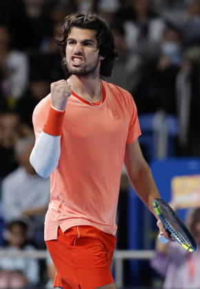 Tennis: Japan Open Carlos Alcaraz of Spain reacts after beating Jiri Lehecka of the Czech Republic in the men s singles final at the Japan Open tennis tournament at Ariake Tennis Forest Park in Tokyo on Oct. 6, 2026. A14AA0005630266P