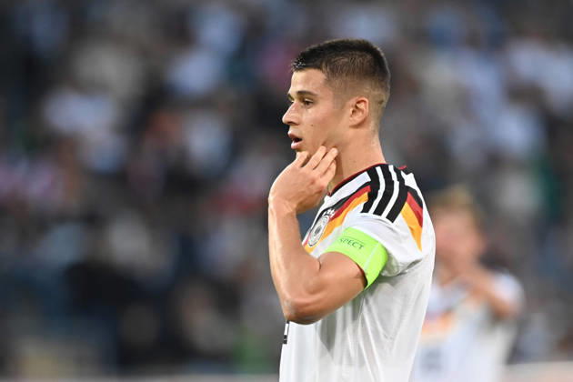 Nicolo TRESOLDI GER half-figure, half-body, single image, cropped single subject, gestures, gesturing, soccer international match, U21, European Championship Qualifiers, Germany vs. Georgia 2–0 on October 6, 2026, Schüco Arena, Bielefeld, Â