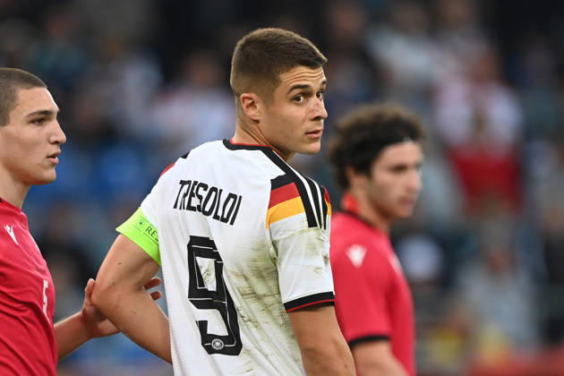 Nicolo TRESOLDI GER half-figure, half-body, single image, cropped single shot, international soccer match, U21, European Championship Qualifiers, Germany vs. Georgia 2–0 on October 6, 2026, Schüco Arena, Bielefeld, Â