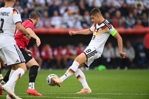 Nicolo TRESOLDI GER Action, Tackle, International Soccer Match, U21, European Championship Qualifiers, Germany vs. Georgia on October 6, 2026, Schüco Arena, Bielefeld, Â