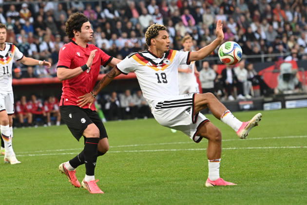 Paris BRUNNER GER Action, Tackle, International Soccer Match, U21, European Championship Qualifiers, Germany vs. Georgia on October 6, 2026, Schueco Arena, Bielefeld, Â