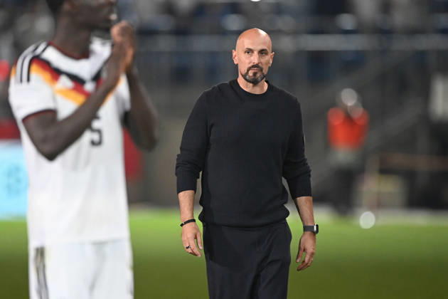 Victory celebrations, cheers, celebrating, joy, cheers, National Team Coach Antonio DI SALVO GER soccer international match, U21, European Championship Qualifiers, Germany vs. Georgia 2–0 on October 6, 2026, Schüco Arena, Bielefeld, Â