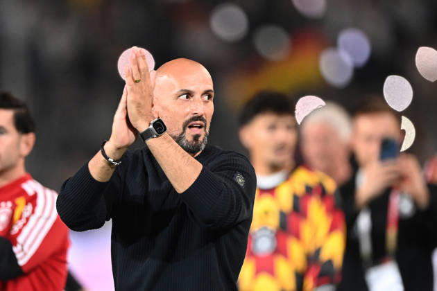 Victory celebrations, cheers, celebrating, joy, cheers, National Team Coach Antonio DI SALVO GER soccer international match, U21, European Championship Qualifiers, Germany vs. Georgia 2–0 on October 6, 2026, Schüco Arena, Bielefeld, Â