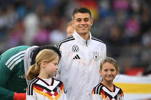 Nicolo TRESOLDI (GER) leads the team as captain; Feature, Side Story, Symbolic Photo, International Soccer Match, U21, European Championship Qualifier, Germany vs. Georgia 2–0 on October 6, 2026, Schüco Arena, Bielefeld, Â