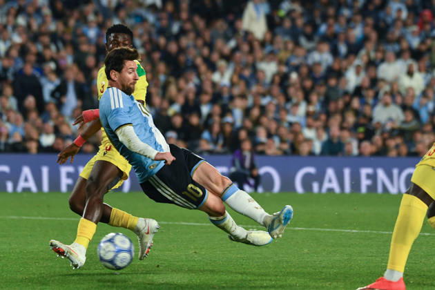 BUENOS AIRES, ARGENTINA 6 OCTOBER: Argentine footballer Lionel Messi has just struck the ball in the opposition™s penalty area, during a friendly match between Argentina and Benin at the Estadio Monumental Antonio V. Liberti on 6 October 2026 in Buenos Aires, Argentina.  Copyright: xMBxMediax
