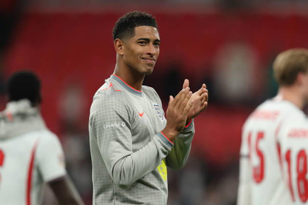 LONDON, ENGLAND - OCTOBER 6: Jude Bellingham of England applauds the fans during the UEFA Nations League 2026 27 group phase match between England and Czechia at Wembley Stadium on October 6, 2026 in London, England. Copyright: xMBxMediax