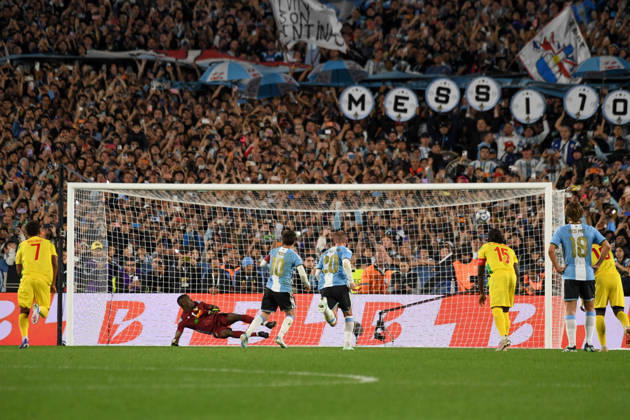 BUENOS AIRES, ARGENTINA 6 OCTOBER: Lionel Messi, of the Argentina national team, Nationalteam has just scored a penalty during a friendly match between Argentina and Benin at the Estadio Monumental Antonio V. Liberti on 6 October 2026 in Buenos Aires, Argentina.  Copyright: xMBxMediax