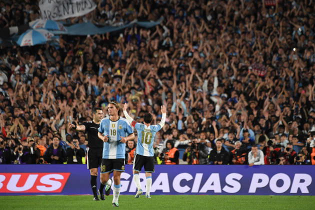 BUENOS AIRES, ARGENTINA 6 OCTOBER: Lionel Messi of the Argentine national team, Nationalteam celebrates the goal he has just scored in front of the Argentine fans, during a friendly match between Argentina and Benin at the Estadio Monumental Antonio V. Liberti on 6 October 2026 in Buenos Aires, Argentina.  Copyright: xMBxMediax