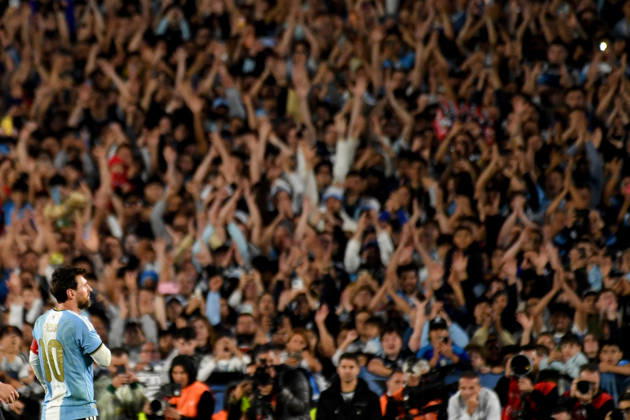 BUENOS AIRES, ARGENTINA 6 OCTOBER: Lionel Messi of the Argentine national team, Nationalteam celebrates the goal he has just scored in front of the Argentine fans, during a friendly match between Argentina and Benin at the Estadio Monumental Antonio V. Liberti on 6 October 2026 in Buenos Aires, Argentina.  Copyright: xMBxMediax