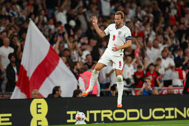 LONDON, ENGLAND - OCTOBER 6: Harry Kane of England celebrates after scoring during the UEFA Nations League 2026 27 group phase match between England and Czechia at Wembley Stadium on October 6, 2026 in London, England.  Copyright: xMBxMediax