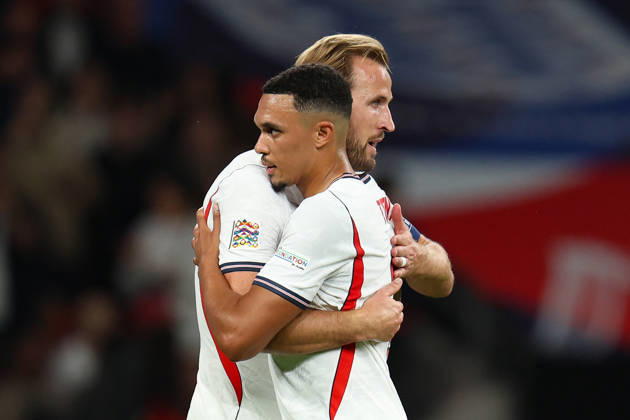 LONDON, ENGLAND - OCTOBER 6: Harry Kane of England celebrates with Trent Alexander-Arnold of England after scoring during the UEFA Nations League 2026 27 group phase match between England and Czechia at Wembley Stadium on October 6, 2026 in London, England.  Copyright: xMBxMediax