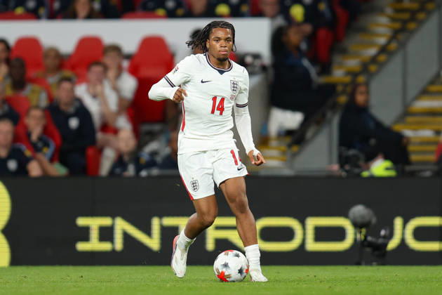 LONDON, ENGLAND - OCTOBER 6: Rio Ngumoha of England controls the ball during the UEFA Nations League 2026 27 group phase match between England and Czechia at Wembley Stadium on October 6, 2026 in London, England. Copyright: xMBxMediax