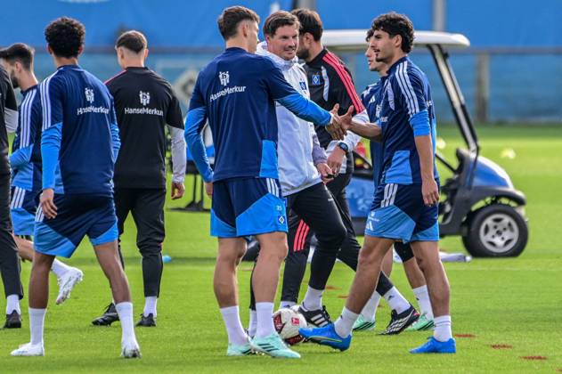 Nicolai Remberg, Coach Merlin Polzin, Martin Adeline, HSV, Germany, Hamburg, Volksparkstadion, soccer, Bundesliga 1, Hamburg SV training session