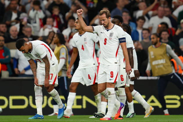 LONDON, ENGLAND - OCTOBER 6: Harry Kane of England celebrates after scoring his second goal during the UEFA Nations League 2026 27 group phase match between England and Czechia at Wembley Stadium on October 6, 2026 in London, England.  Copyright: xMBxMediax