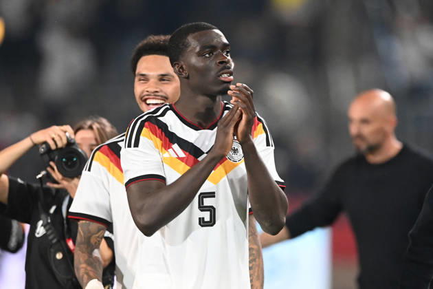 Victory celebration, cheers, celebrating, joy, cheers, Yoshua QUARSHIE GER soccer international match, U21, European Championship Qualifiers, Germany vs. Georgia 2–0 on October 6, 2026, Schueco Arena, Bielefeld, Â