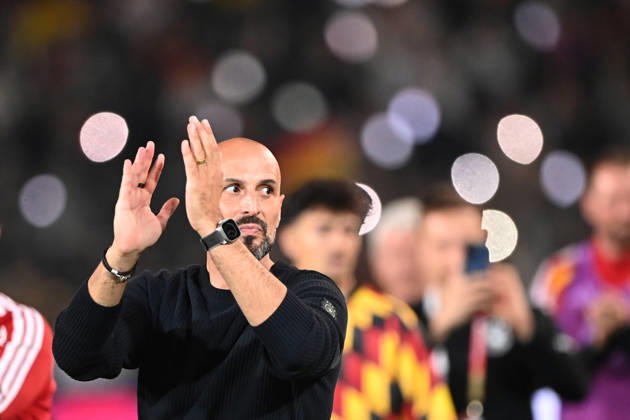 Victory celebrations, cheers, celebrating, joy, cheers, National Team Coach Antonio DI SALVO GER soccer international match, U21, European Championship Qualifiers, Germany vs. Georgia 2–0 on October 6, 2026, Schüco Arena, Bielefeld, Â