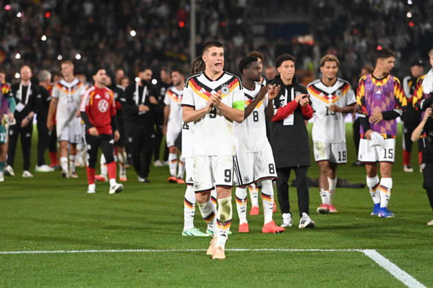 Victory celebration, cheering, joy, cheers, Germany, Nicolo TRESOLDI (GER) in the foreground, international soccer match, U21, European Championship Qualifiers, Germany vs. Georgia 2–0 on October 6, 2026, Schüco Arena, Bielefeld, Â