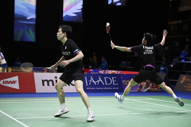 Kakeru Kumagai (R) and Hiroki Nishi of Japan in action during the badminton Clash of Clans Arctic Open 2026 tournament in Vantaa, Finland, on October 7, 2026. - ANTTI AIMO-KOIVISTO Vantaa Finland bZjz0NAu94A  Copyright: xAnttixAimo-Koivistox bZjz0NAu94A