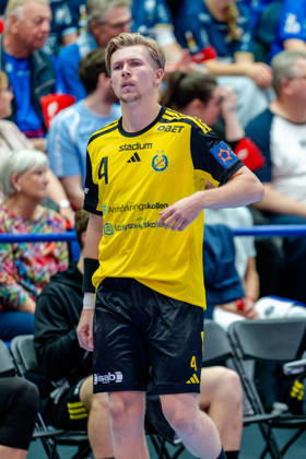 Solingen, October 6, 2026, Handball, Men s, EHF, European League, Group Stage, Matchday 2, 2026–2027, Bergischer HC vs. IK Sävehof, Leon Halán (IK Sävehof), 4 minutes before kickoff, Klingenhalle, Solingen, North Rhine-Westphalia, Germany