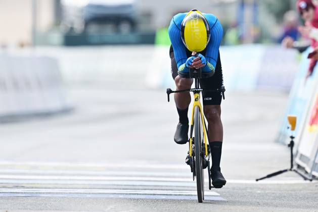 Sweden s Elias Wandel crosses the finish line of the Men Junior Individual Time Trial race (22km) at the cycling UEC Road European Championships, in Ljubljana, Slovenia, on Wednesday 7 October 2026. The UEC Road European Championships are taking place from 02 to 07 October in Ljubljana, Slovenia. DAVIDxPINTENS x189035204x