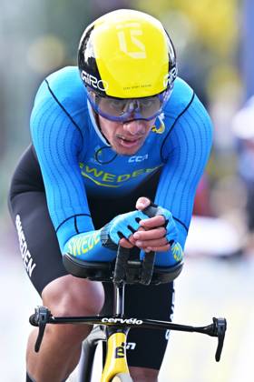 Sweden s Elias Wandel crosses the finish line of the Men Junior Individual Time Trial race (22km) at the cycling UEC Road European Championships, in Ljubljana, Slovenia, on Wednesday 7 October 2026. The UEC Road European Championships are taking place from 02 to 07 October in Ljubljana, Slovenia. DAVIDxPINTENS x189035401x