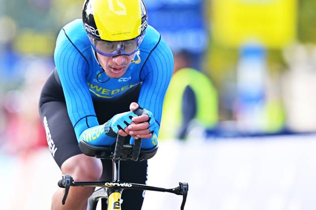 Sweden s Elias Wandel crosses the finish line of the Men Junior Individual Time Trial race (22km) at the cycling UEC Road European Championships, in Ljubljana, Slovenia, on Wednesday 7 October 2026. The UEC Road European Championships are taking place from 02 to 07 October in Ljubljana, Slovenia. DAVIDxPINTENS x189035470x