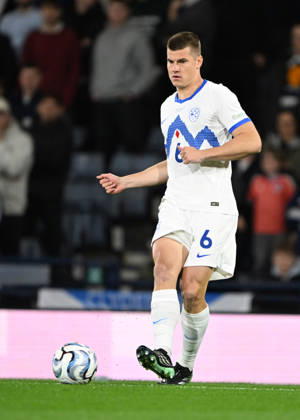 Glasgow, Scotland, 6th October 2026. Jaka Bijol of Slovenia during the Scotland vs Slovenia UEFA Nations League match at Hampden Park, Glasgow. Picture credit should read: Neil Hanna Sportimage EDITORIAL USE ONLY. No use with unauthorised audio, video, data, fixture lists, club league logos or live services. Online in-match use limited to 120 images, no video emulation. No use in betting, games or single club league player publications. SPI_128_NH_Scotland_Slovenia SPI-5054-0128