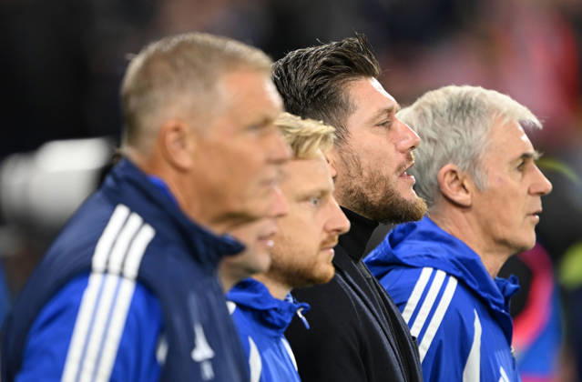 Glasgow, Scotland, 6th October 2026. Scotland head coach, Sebastien Pocognoli during the Scotland vs Slovenia UEFA Nations League match at Hampden Park, Glasgow. Picture credit should read: Neil Hanna Sportimage EDITORIAL USE ONLY. No use with unauthorised audio, video, data, fixture lists, club league logos or live services. Online in-match use limited to 120 images, no video emulation. No use in betting, games or single club league player publications. SPI_105_NH_Scotland_Slovenia SPI-5054-0105
