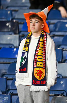 Glasgow, Scotland, 6th October 2026. Scotland fans during the Scotland vs Slovenia UEFA Nations League match at Hampden Park, Glasgow. Picture credit should read: Neil Hanna Sportimage EDITORIAL USE ONLY. No use with unauthorised audio, video, data, fixture lists, club league logos or live services. Online in-match use limited to 120 images, no video emulation. No use in betting, games or single club league player publications. SPI_109_NH_Scotland_Slovenia SPI-5054-0109