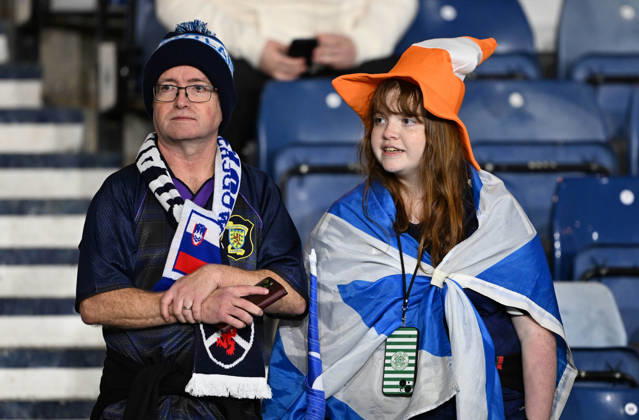 Glasgow, Scotland, 6th October 2026. Scotland fans during the Scotland vs Slovenia UEFA Nations League match at Hampden Park, Glasgow. Picture credit should read: Neil Hanna Sportimage EDITORIAL USE ONLY. No use with unauthorised audio, video, data, fixture lists, club league logos or live services. Online in-match use limited to 120 images, no video emulation. No use in betting, games or single club league player publications. SPI_111_NH_Scotland_Slovenia SPI-5054-0111