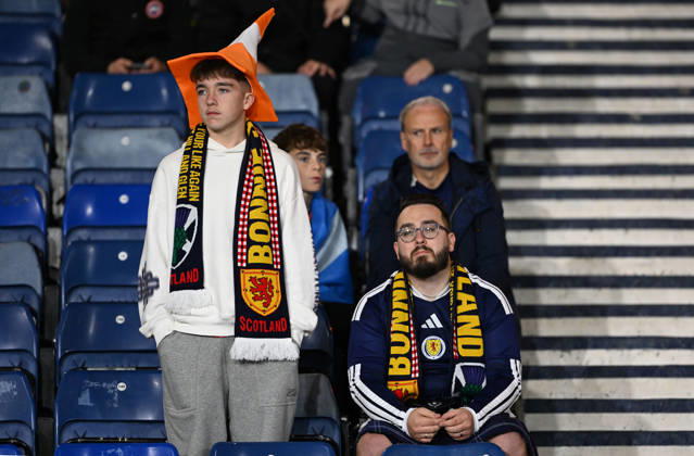 Glasgow, Scotland, 6th October 2026. Scotland fans during the Scotland vs Slovenia UEFA Nations League match at Hampden Park, Glasgow. Picture credit should read: Neil Hanna Sportimage EDITORIAL USE ONLY. No use with unauthorised audio, video, data, fixture lists, club league logos or live services. Online in-match use limited to 120 images, no video emulation. No use in betting, games or single club league player publications. SPI_113_NH_Scotland_Slovenia SPI-5054-0113