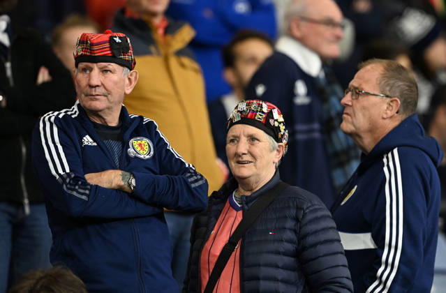 Glasgow, Scotland, 6th October 2026. Scotland fans during the Scotland vs Slovenia UEFA Nations League match at Hampden Park, Glasgow. Picture credit should read: Neil Hanna Sportimage EDITORIAL USE ONLY. No use with unauthorised audio, video, data, fixture lists, club league logos or live services. Online in-match use limited to 120 images, no video emulation. No use in betting, games or single club league player publications. SPI_114_NH_Scotland_Slovenia SPI-5054-0114