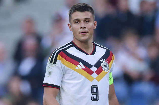 Nicolo Tresoldi of Germany looks dejected during the UEFA Under-21 EURO qualifier between Germany U21 and Georgia U21 at Almstadion on October 6, 2026, in Bielefeld, Germany. Photo by Marco Steinbrenner, DeFodi Images