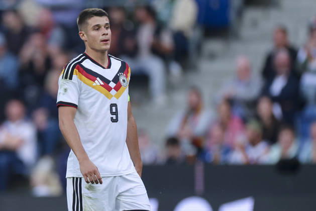 Nicolo Tresoldi of Germany looks dejected during the UEFA Under-21 EURO qualifier between Germany U21 and Georgia U21 at Almstadion on October 6, 2026, in Bielefeld, Germany. Photo by Marco Steinbrenner, DeFodi Images