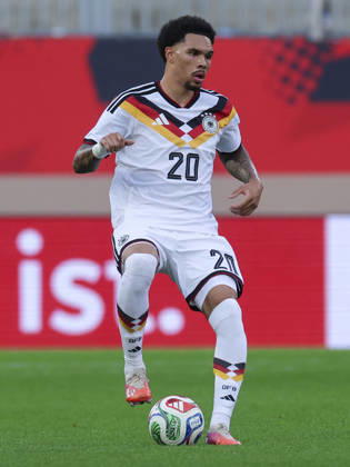 Nnamdi Collins of Germany controls the ball during the UEFA Under-21 EURO qualifier between Germany U21 and Georgia U21 at Almstadion on October 6, 2026, in Bielefeld, Germany. Photo by Marco Steinbrenner, DeFodi Images