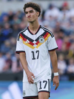 Noah Darvich of Germany looks dejected during the UEFA Under-21 EURO qualifier between Germany U21 and Georgia U21 at Almstadion on October 6, 2026, in Bielefeld, Germany. Photo by Marco Steinbrenner, DeFodi Images