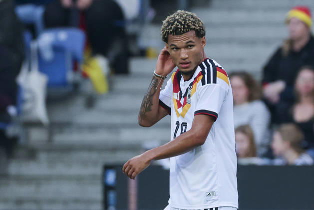Paris Brunner of Germany looks dejected during the UEFA Under-21 EURO qualifier between Germany U21 and Georgia U21 at Almstadion on October 6, 2026, in Bielefeld, Germany. Photo by Marco Steinbrenner, DeFodi Images