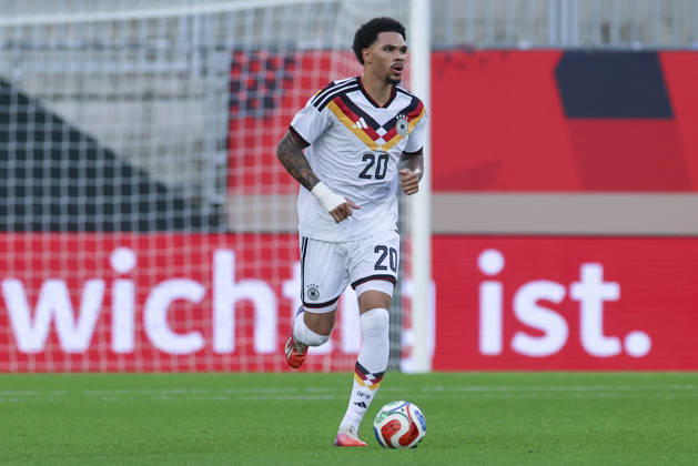 Nnamdi Collins of Germany controls the ball during the UEFA Under-21 EURO qualifier between Germany U21 and Georgia U21 at Almstadion on October 6, 2026, in Bielefeld, Germany. Photo by Marco Steinbrenner, DeFodi Images