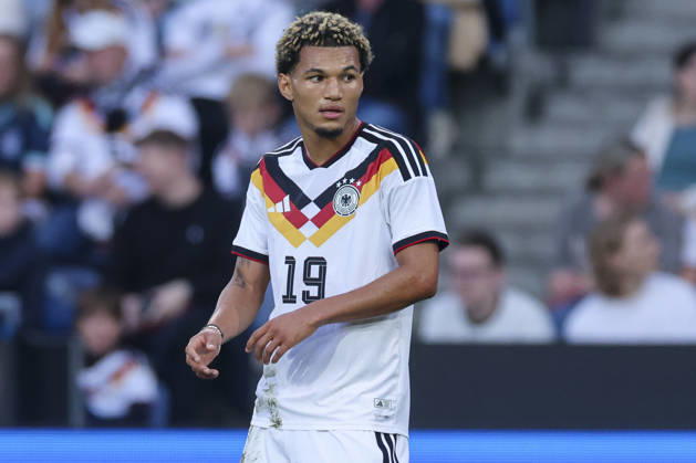Paris Brunner of Germany looks dejected during the UEFA Under-21 EURO qualifier between Germany U21 and Georgia U21 at Almstadion on October 6, 2026, in Bielefeld, Germany. Photo by Marco Steinbrenner, DeFodi Images
