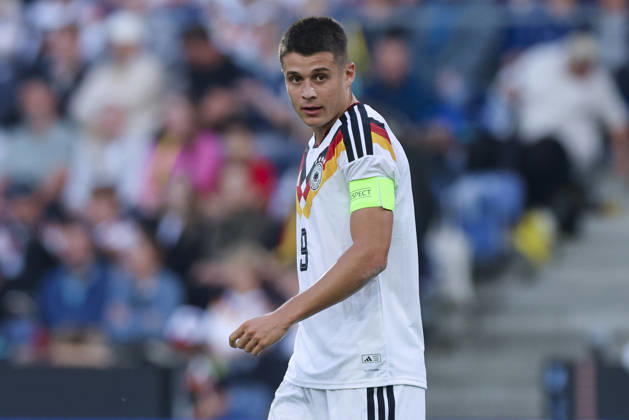 Nicolo Tresoldi of Germany looks dejected during the UEFA Under-21 EURO qualifier between Germany U21 and Georgia U21 at Almstadion on October 6, 2026, in Bielefeld, Germany. Photo by Marco Steinbrenner, DeFodi Images
