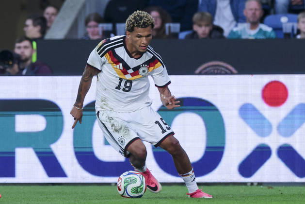 Paris Brunner of Germany controls the ball during the UEFA Under-21 EURO qualifier between Germany U21 and Georgia U21 at Almstadion on October 6, 2026, in Bielefeld, Germany. Photo by Marco Steinbrenner, DeFodi Images