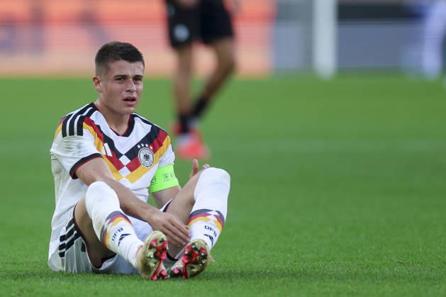 Nicolo Tresoldi of Germany looks dejected during the UEFA Under-21 EURO qualifier between Germany U21 and Georgia U21 at Almstadion on October 6, 2026, in Bielefeld, Germany. Photo by Marco Steinbrenner, DeFodi Images