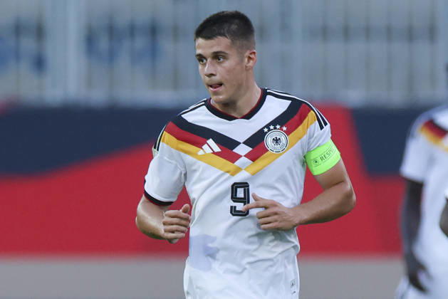 Nicolo Tresoldi of Germany watches the UEFA Under-21 EURO qualifier between Germany U21 and Georgia U21 at Almstadion on October 6, 2026, in Bielefeld, Germany. Photo by Marco Steinbrenner, DeFodi Images