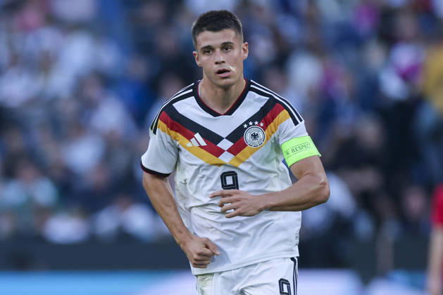 Nicolo Tresoldi of Germany watches the UEFA Under-21 EURO qualifier between Germany U21 and Georgia U21 at Almstadion on October 6, 2026, in Bielefeld, Germany. Photo by Marco Steinbrenner, DeFodi Images