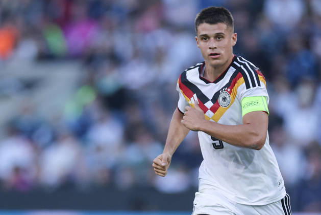 Nicolo Tresoldi of Germany watches the UEFA Under-21 EURO qualifier between Germany U21 and Georgia U21 at Almstadion on October 6, 2026, in Bielefeld, Germany. Photo by Marco Steinbrenner, DeFodi Images