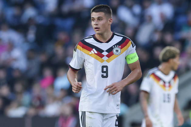 Nicolo Tresoldi of Germany watches the UEFA Under-21 EURO qualifier between Germany U21 and Georgia U21 at Almstadion on October 6, 2026, in Bielefeld, Germany. Photo by Marco Steinbrenner, DeFodi Images